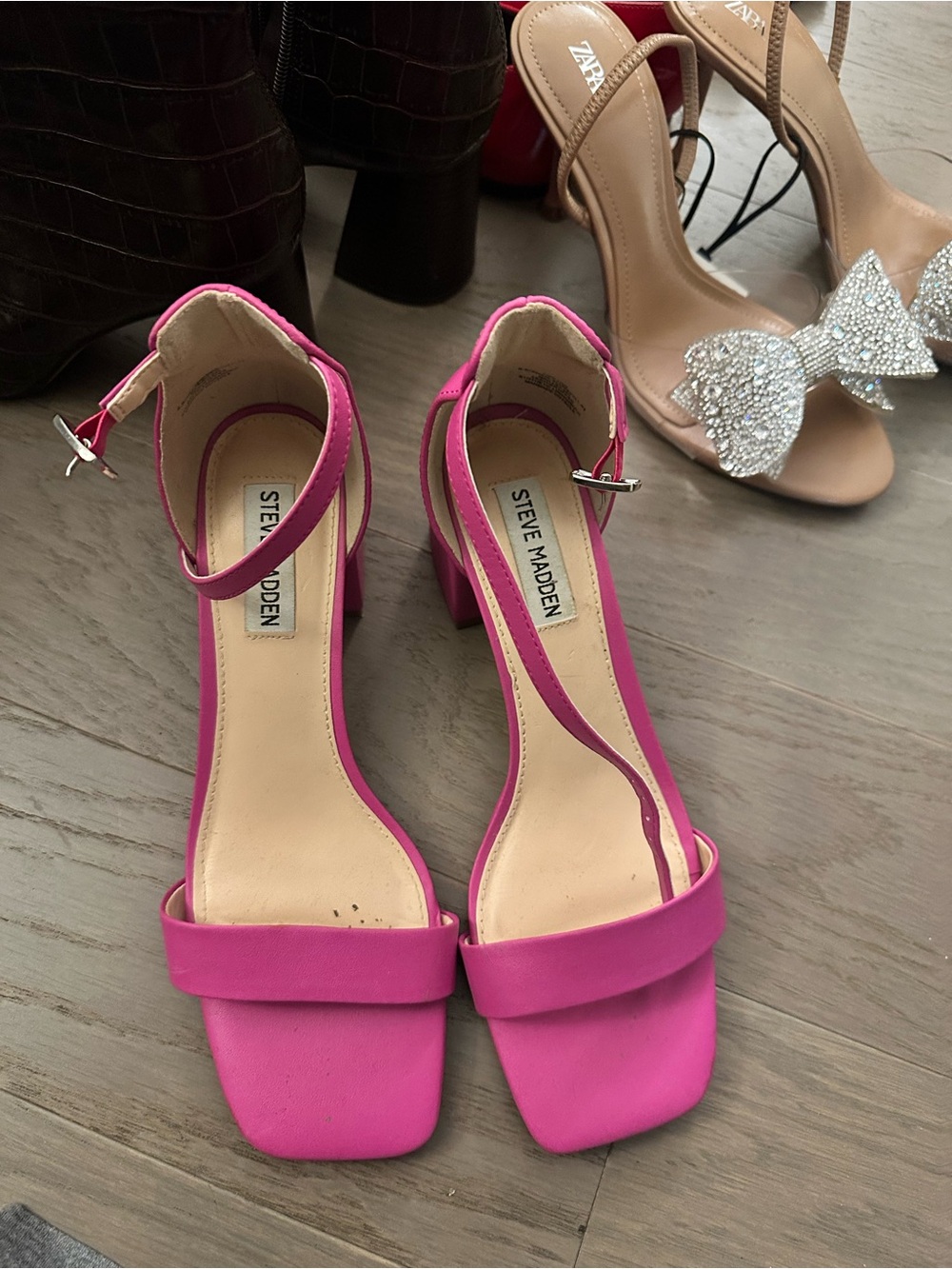Steve Madden Hot Pink Ankle-Strap Block Heel Sandals